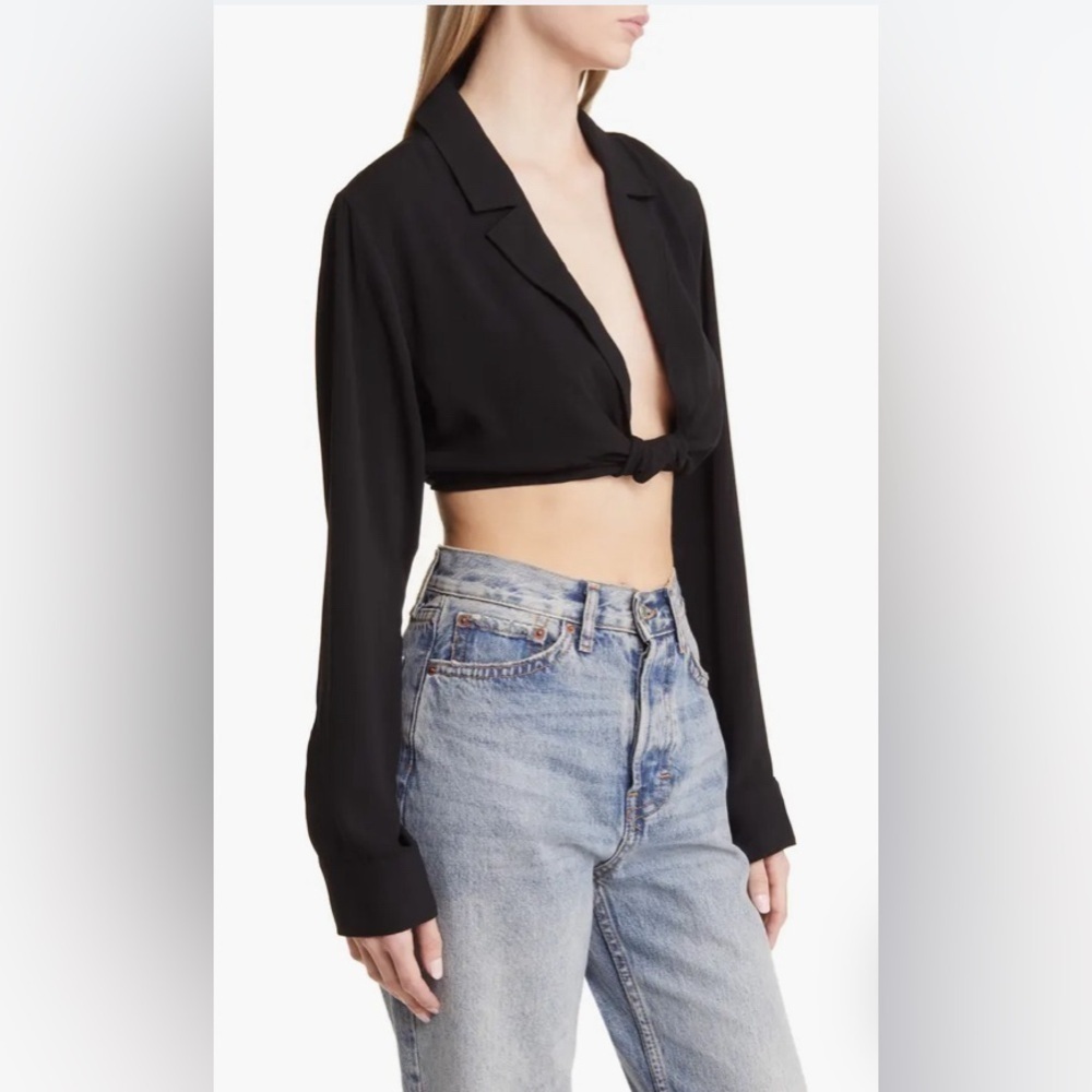 NEW Whimsigoth Layer Piece OPEN EDIT Knot Crop Shirt size XS in Black NWT